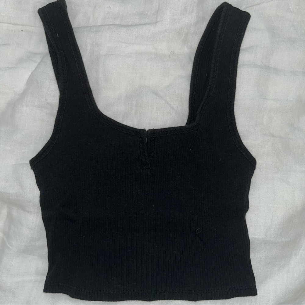 Garage Cropped Black Tank with V Slit